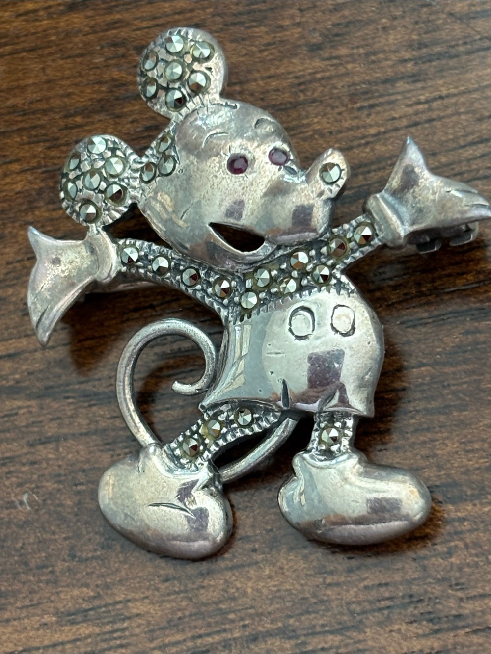 Silver-tone Kids Mouse Pin Brooch with Rhinestones